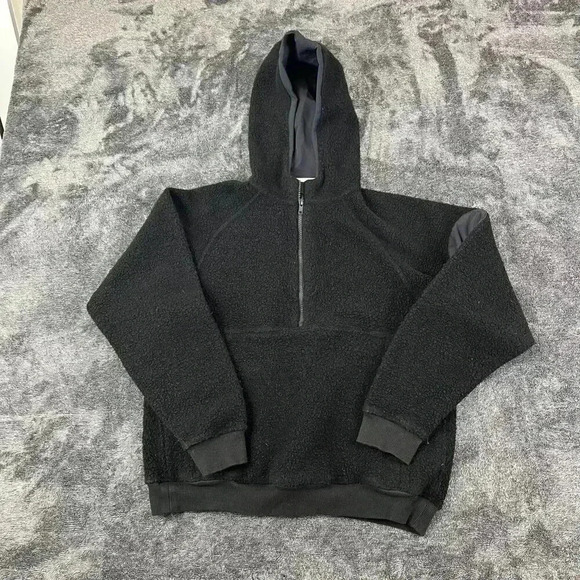 Outdoor Voices Mega Fleece Wool Blend Hoodie Sweater 1/2 Zip Sz S Black - Picture 1 of 11